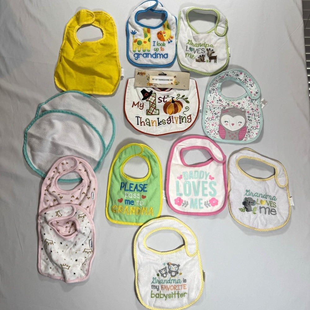 Gerber Baby Bib & Burp Cloth Mixed Lot Multicolor Family/Animals/Thanksgiving
